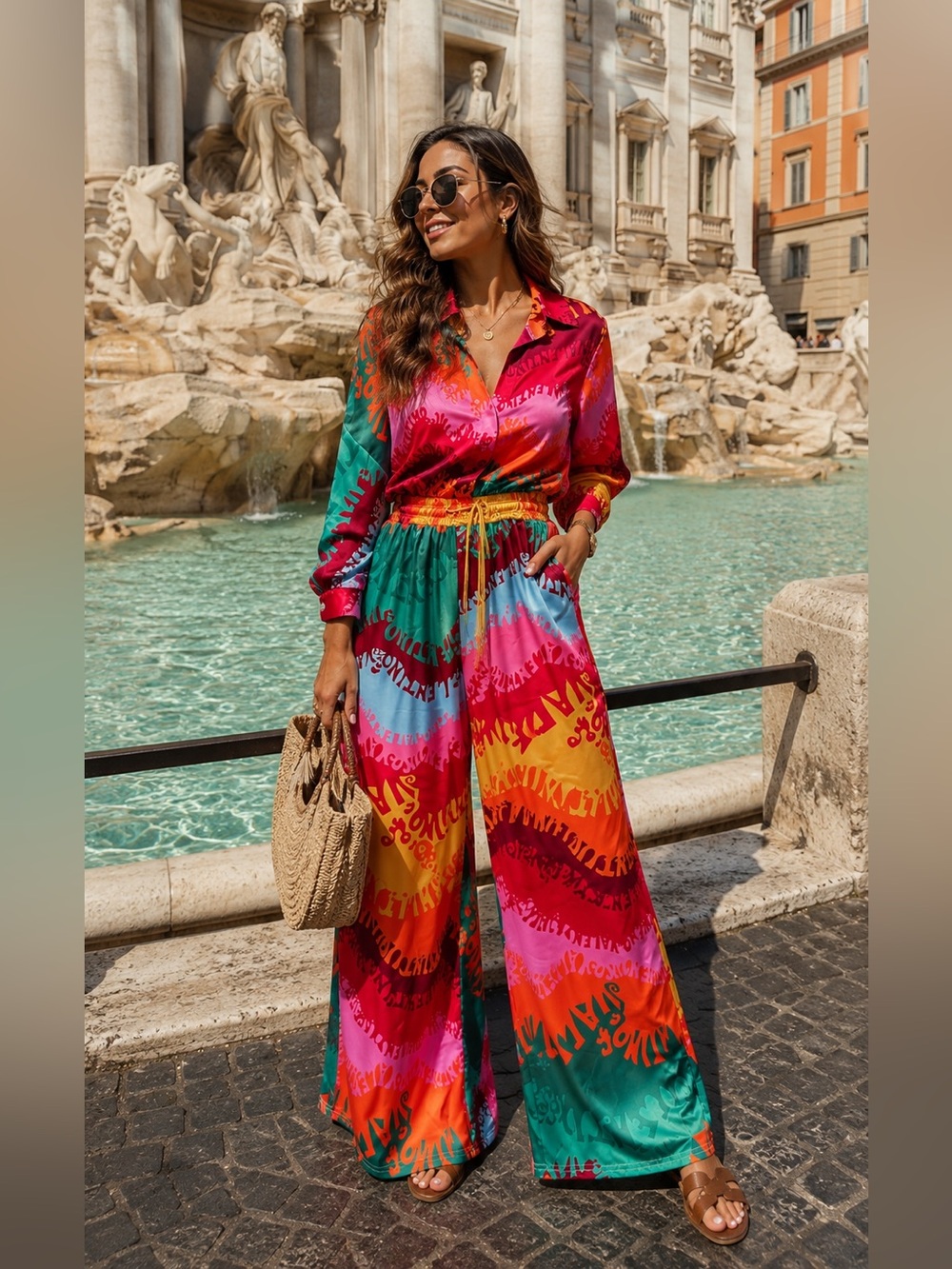 NWOT Tropical Resort Palazzo Jumpsuit Colorful Cruise Vacation Statement Outfit - Picture 16 of 16